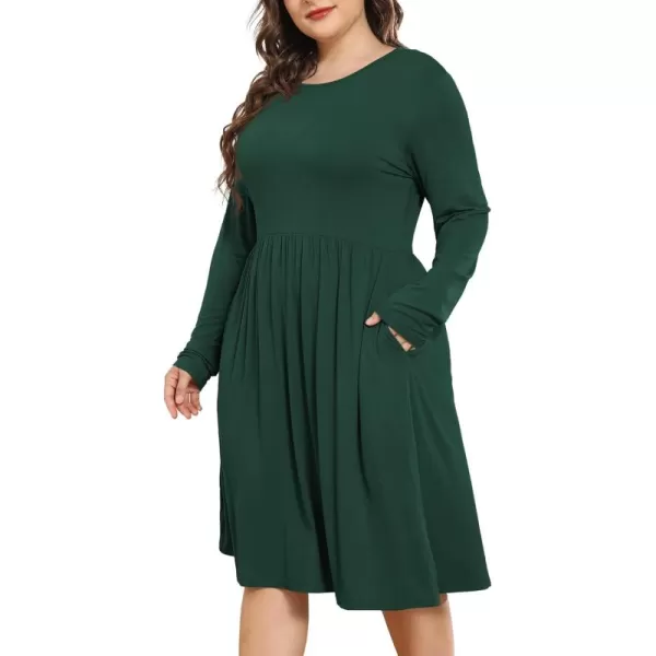 POSESHE Women's Plus Size Dresses Long Sleeves Crew Neck Casual Dresses Empire Waist Loose Flowy Dress with Pockets