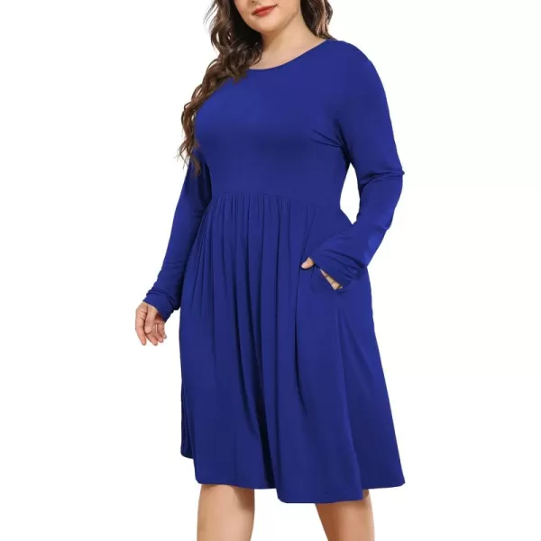 POSESHE Women's Plus Size Dresses Long Sleeves Crew Neck Casual Dresses Empire Waist Loose Flowy Dress with Pockets