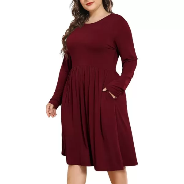 POSESHE Women's Plus Size Dresses Long Sleeves Crew Neck Casual Dresses Empire Waist Loose Flowy Dress with Pockets