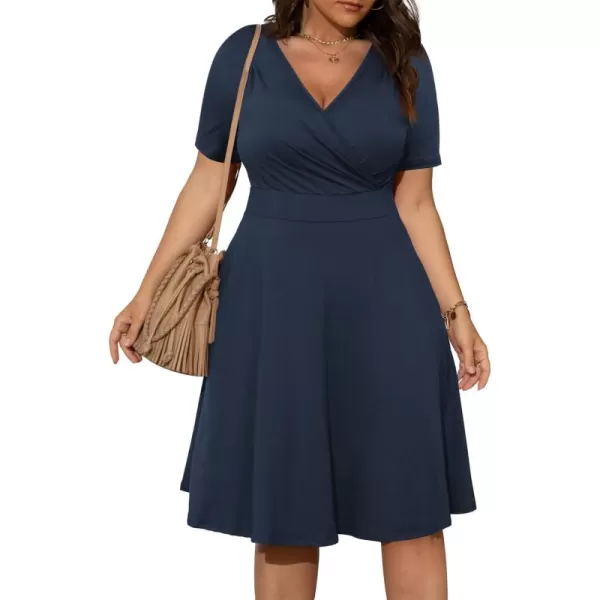 POSESHE Womens Plus Size Dresses Sleeveless Wrap V-Neck Sundress Casual Summer Wedding Guest Cocktail Dress with Pockets