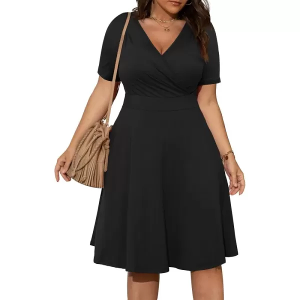 POSESHE Womens Plus Size Dresses Sleeveless Wrap V-Neck Sundress Casual Summer Wedding Guest Cocktail Dress with Pockets
