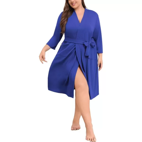 POSESHE Womens Plus Size Kimono Robes Long Knit Bathrobe Lightweight Soft Sleepwear Casual Lady Loungewear with Pockets