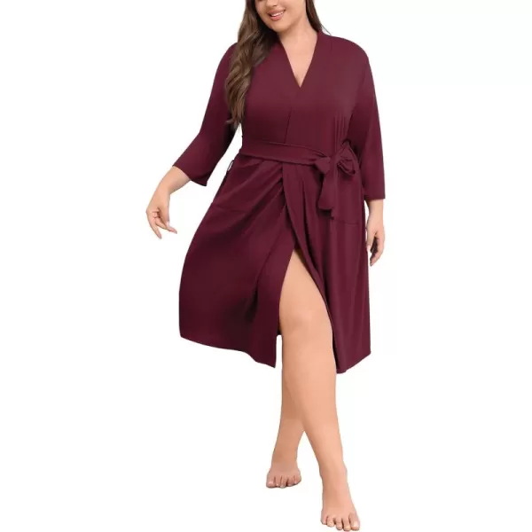 POSESHE Womens Plus Size Kimono Robes Long Knit Bathrobe Lightweight Soft Sleepwear Casual Lady Loungewear with Pockets