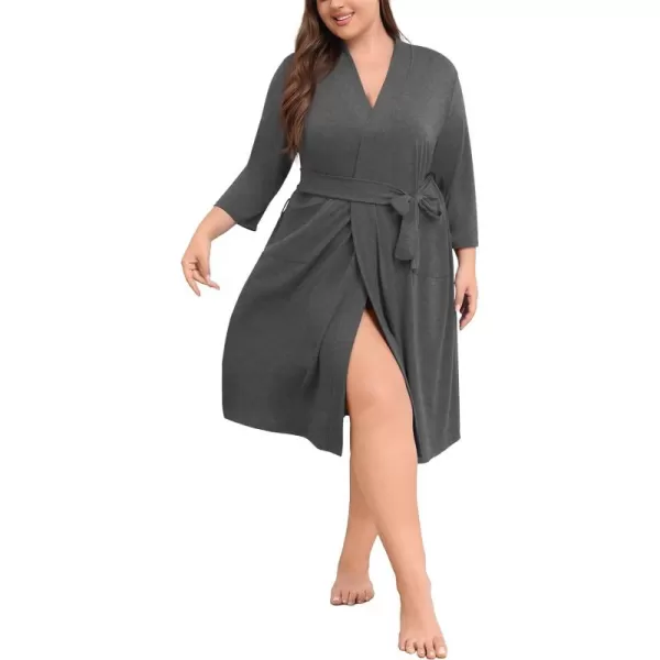 POSESHE Womens Plus Size Kimono Robes Long Knit Bathrobe Lightweight Soft Sleepwear Casual Lady Loungewear with Pockets