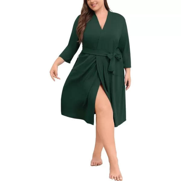 POSESHE Womens Plus Size Kimono Robes Long Knit Bathrobe Lightweight Soft Sleepwear Casual Lady Loungewear with Pockets