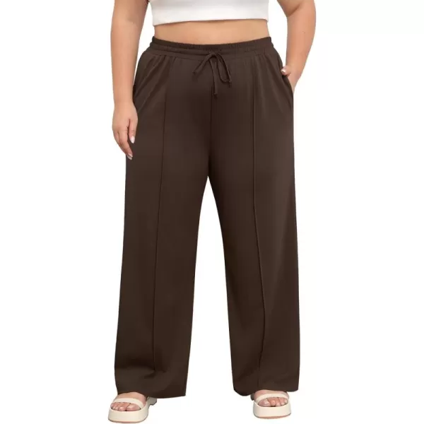 POSESHE Womens Plus Size Pants Casual Elastic Waist 2024 Summer Wide Leg Loose Fit Drawstring Trousers Sweatpant with Pockets