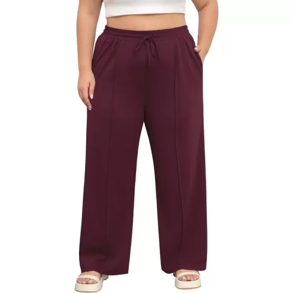 POSESHE Womens Plus Size Pants Casual Elastic Waist 2024 Summer Wide Leg Loose Fit Drawstring Trousers Sweatpant with Pockets