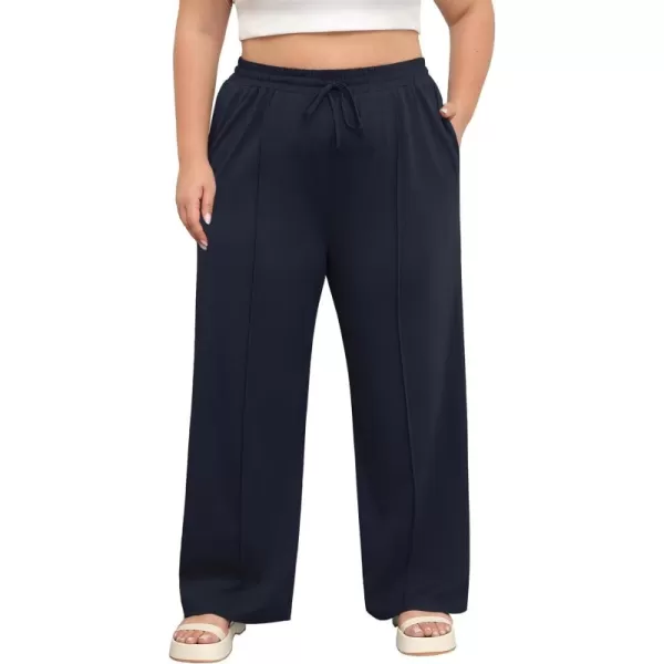 POSESHE Womens Plus Size Pants Casual Elastic Waist 2024 Summer Wide Leg Loose Fit Drawstring Trousers Sweatpant with Pockets