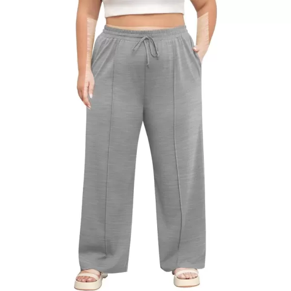 POSESHE Womens Plus Size Pants Casual Elastic Waist 2024 Summer Wide Leg Loose Fit Drawstring Trousers Sweatpant with Pockets