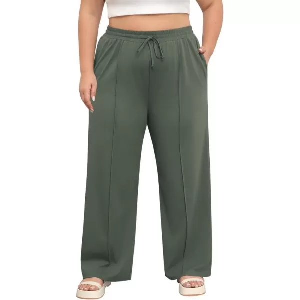 POSESHE Womens Plus Size Pants Casual Elastic Waist 2024 Summer Wide Leg Loose Fit Drawstring Trousers Sweatpant with Pockets