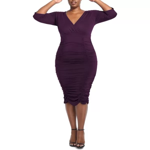 POSESHE Women's Plus Size Sexy Bodycon Party Dress Long Sleeve Midi Club Dresses