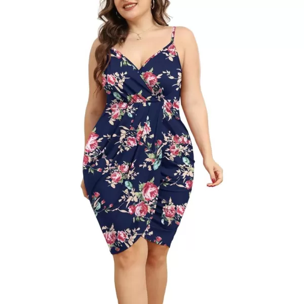 POSESHE Womens Plus Size Sling Sexy Deep V Neck Bodycon Wrap Dress with Front Slit