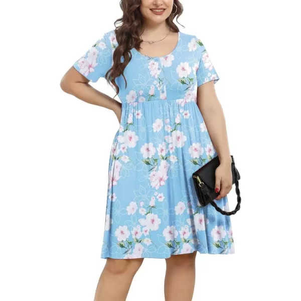 POSESHE Women's Plus Size Summer Casual T Shirt Dresses Short Sleeve Swing Dress