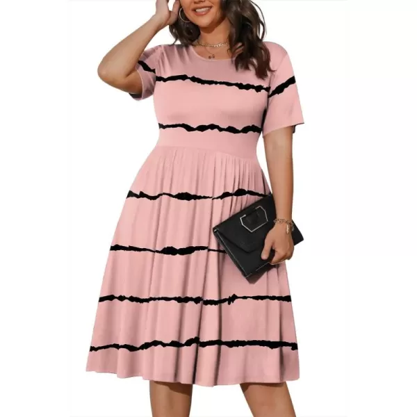 POSESHE Womens Plus Size Summer Dress 2023 Casual Short Sleeve Empire Waist Loose Fit Swing T-Shirt Dress with Pockets