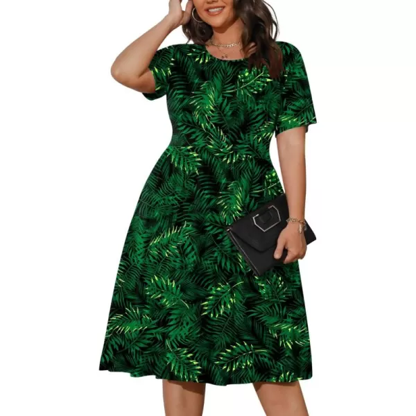 POSESHE Womens Plus Size Summer Dress 2023 Casual Short Sleeve Empire Waist Loose Fit Swing T-Shirt Dress with Pockets