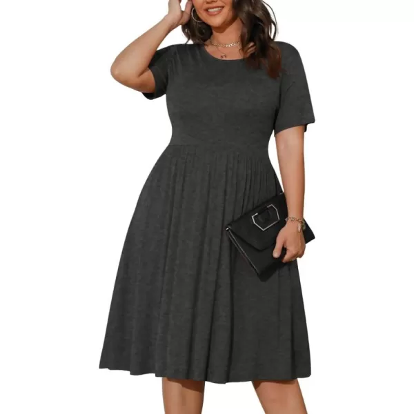 POSESHE Womens Plus Size Summer Dress 2023 Casual Short Sleeve Empire Waist Loose Fit Swing T-Shirt Dress with Pockets