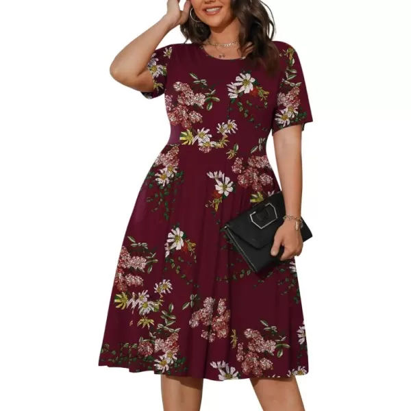 POSESHE Womens Plus Size Summer Dress 2023 Casual Short Sleeve Empire Waist Loose Fit Swing T-Shirt Dress with Pockets