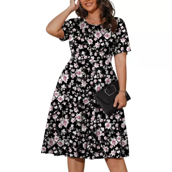 POSESHE Womens Plus Size Summer Dress 2023 Casual Short Sleeve Empire Waist Loose Fit Swing T-Shirt Dress with Pockets