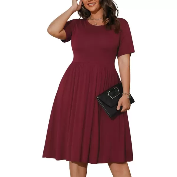 POSESHE Womens Plus Size Summer Dress 2023 Casual Short Sleeve Empire Waist Loose Fit Swing T-Shirt Dress with Pockets