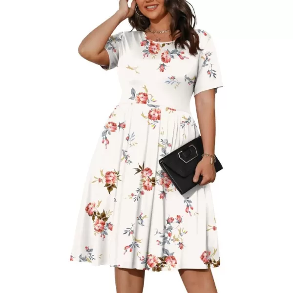 POSESHE Womens Plus Size Summer Dress 2023 Casual Short Sleeve Empire Waist Loose Fit Swing T-Shirt Dress with Pockets