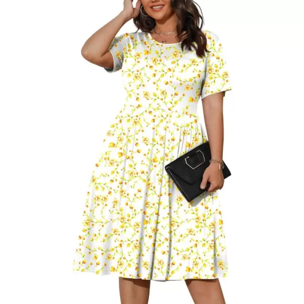POSESHE Womens Plus Size Summer Dress 2023 Casual Short Sleeve Empire Waist Loose Fit Swing T-Shirt Dress with Pockets