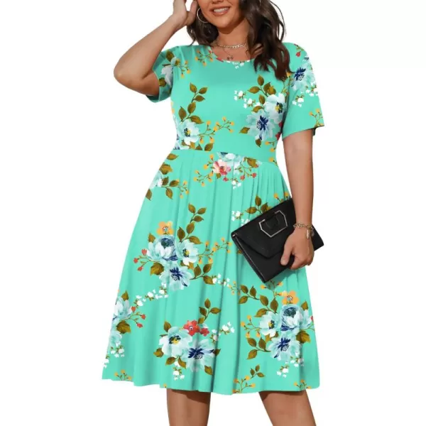 POSESHE Womens Plus Size Summer Dress 2023 Casual Short Sleeve Empire Waist Loose Fit Swing T-Shirt Dress with Pockets