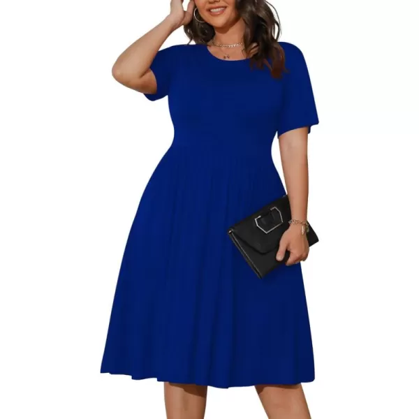 POSESHE Womens Plus Size Summer Dress 2023 Casual Short Sleeve Empire Waist Loose Fit Swing T-Shirt Dress with Pockets