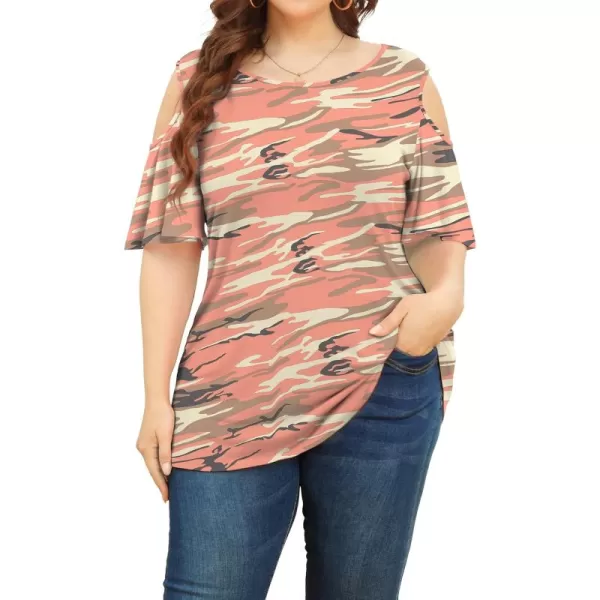 POSESHE Womens Plus Size Summer Tunic Tops Cold Shoulder Tee Ruffle Short Sleeve T Shirt