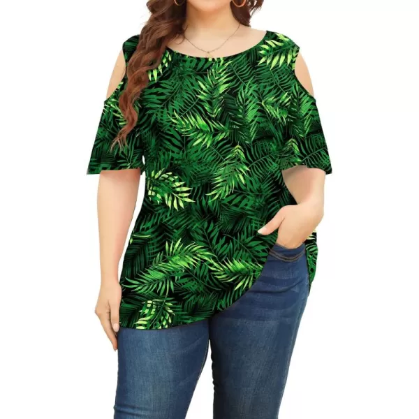 POSESHE Womens Plus Size Summer Tunic Tops Cold Shoulder Tee Ruffle Short Sleeve T Shirt