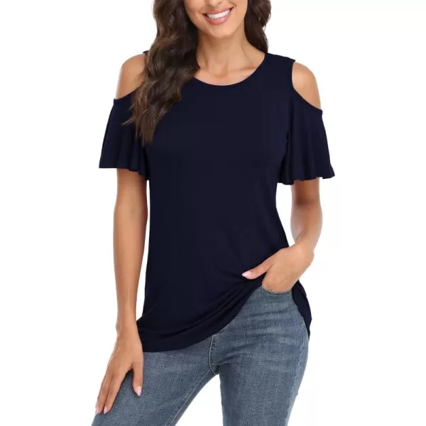 POSESHE Womens Plus Size Summer Tunic Tops Cold Shoulder Tee Ruffle Short Sleeve T Shirt