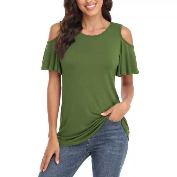 POSESHE Womens Plus Size Summer Tunic Tops Cold Shoulder Tee Ruffle Short Sleeve T Shirt