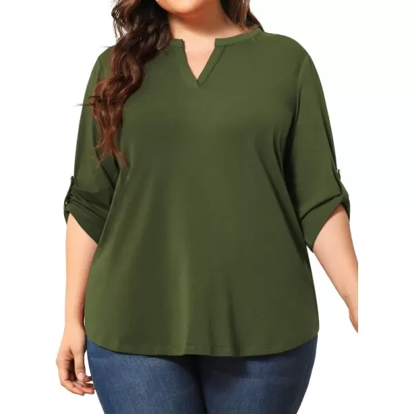 POSESHE Women's Plus Size Tunic Tops 3/4 Roll Sleeve Tops V Neck Shirts Casual Blouses