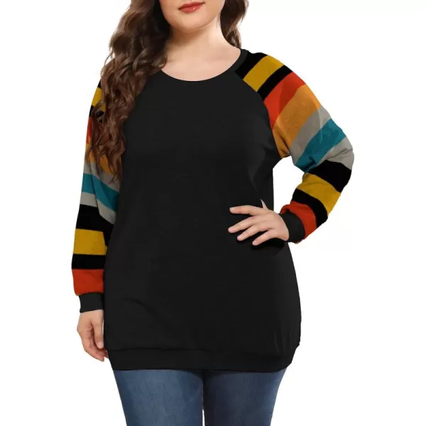 POSESHE Women's Plus Size Tunic Tops Long Sleeves Sweatshirts Color Block Blouses Loose Fit T Shirts