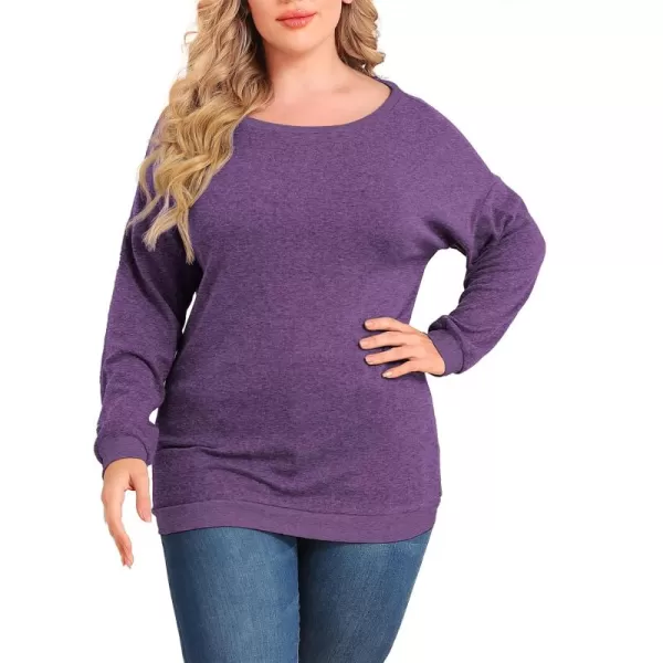POSESHE Women's Plus Size Tunic Tops Long Sleeves Sweatshirts Color Block Blouses Loose Fit T Shirts