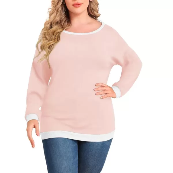 POSESHE Women's Plus Size Tunic Tops Long Sleeves Sweatshirts Color Block Blouses Loose Fit T Shirts