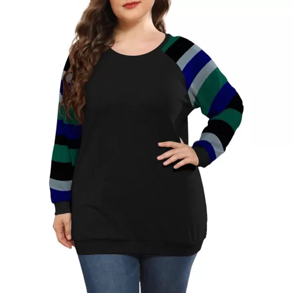 POSESHE Women's Plus Size Tunic Tops Long Sleeves Sweatshirts Color Block Blouses Loose Fit T Shirts