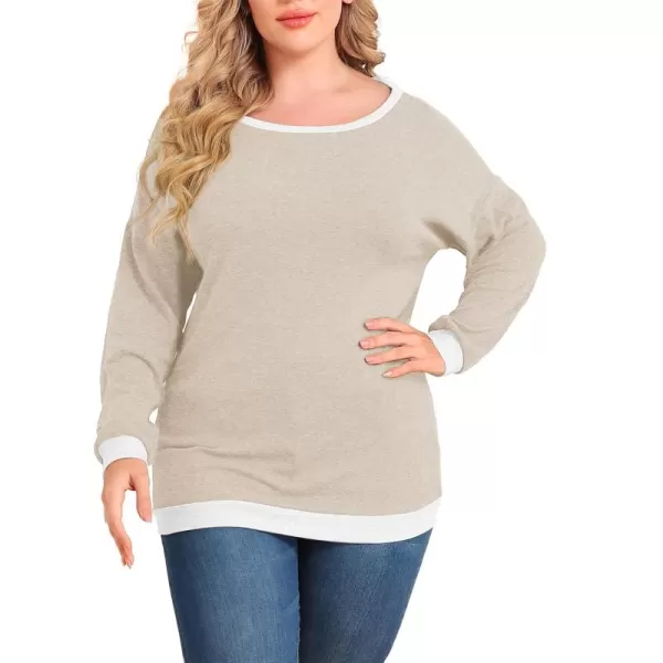 POSESHE Women's Plus Size Tunic Tops Long Sleeves Sweatshirts Color Block Blouses Loose Fit T Shirts