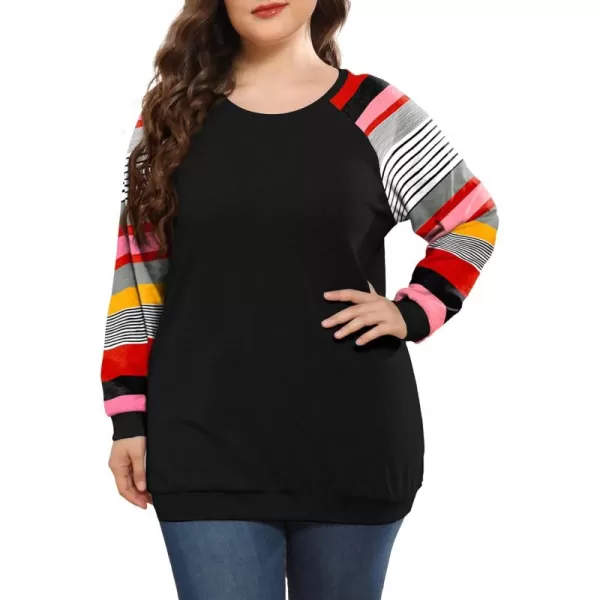 POSESHE Women's Plus Size Tunic Tops Long Sleeves Sweatshirts Color Block Blouses Loose Fit T Shirts