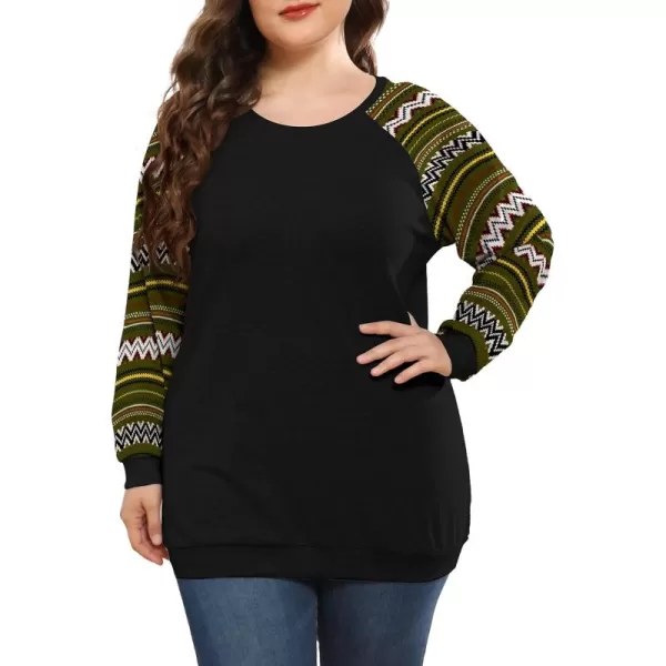 POSESHE Women's Plus Size Tunic Tops Long Sleeves Sweatshirts Color Block Blouses Loose Fit T Shirts