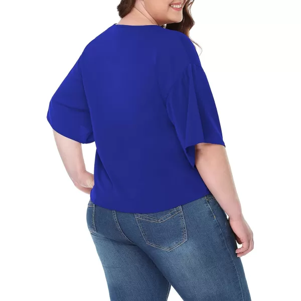 POSESHE Womens Plus Size Floral Tie Front Chiffon Blouses V Neck Batwing Short Sleeve Summer Tops Shirts