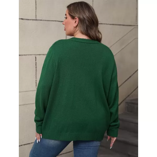 imagePOSESHE Womens Plus Size Open Front Cardigan Sweaters Fashion Button Down Cable Knit Chunky Outwear CoatsDark Green