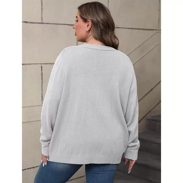 imagePOSESHE Womens Plus Size Open Front Cardigan Sweaters Fashion Button Down Cable Knit Chunky Outwear CoatsGray