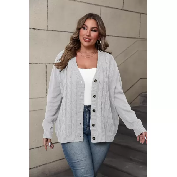 imagePOSESHE Womens Plus Size Open Front Cardigan Sweaters Fashion Button Down Cable Knit Chunky Outwear CoatsGray