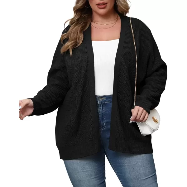 imagePOSESHE Womens Plus Size Open Front Knit Cardigan Casual Coatigan Sweater Lady Jacket Coat 2024 Winter OuterwearBlack