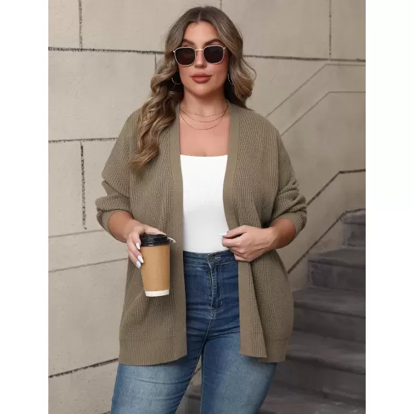 imagePOSESHE Womens Plus Size Open Front Knit Cardigan Casual Coatigan Sweater Lady Jacket Coat 2024 Winter OuterwearBrown