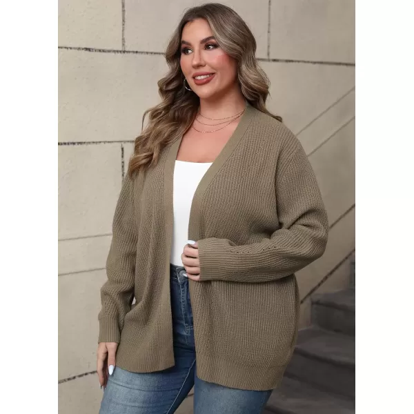 imagePOSESHE Womens Plus Size Open Front Knit Cardigan Casual Coatigan Sweater Lady Jacket Coat 2024 Winter OuterwearBrown