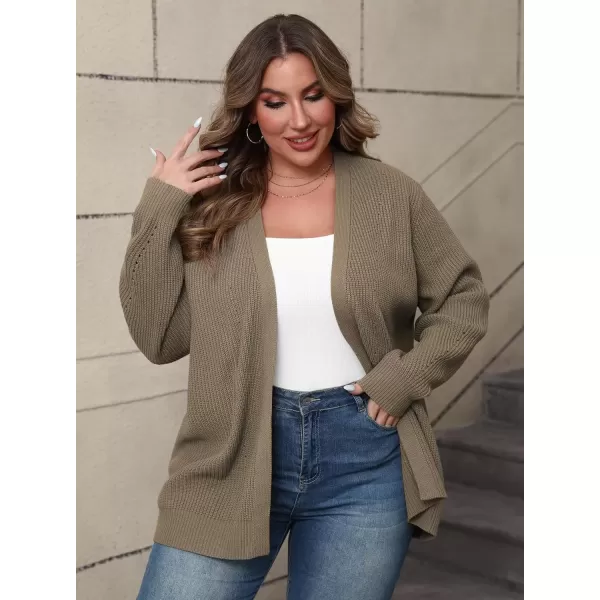 imagePOSESHE Womens Plus Size Open Front Knit Cardigan Casual Coatigan Sweater Lady Jacket Coat 2024 Winter OuterwearBrown