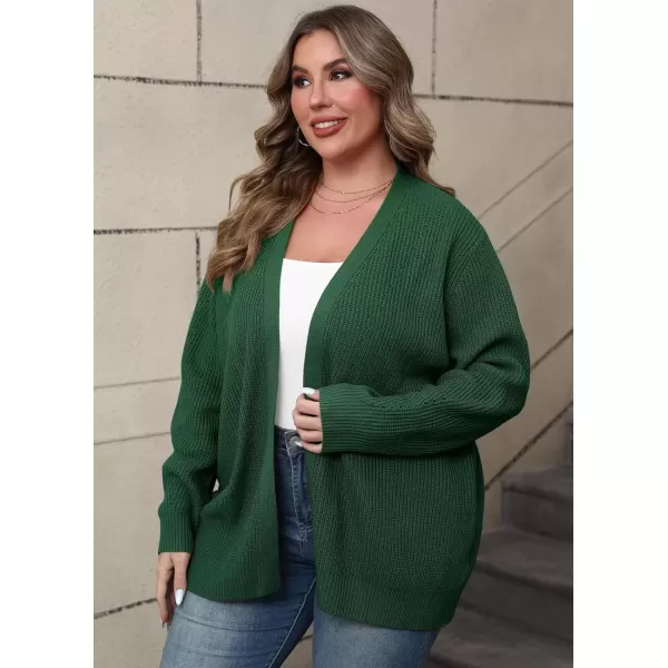 imagePOSESHE Womens Plus Size Open Front Knit Cardigan Casual Coatigan Sweater Lady Jacket Coat 2024 Winter OuterwearDark Green