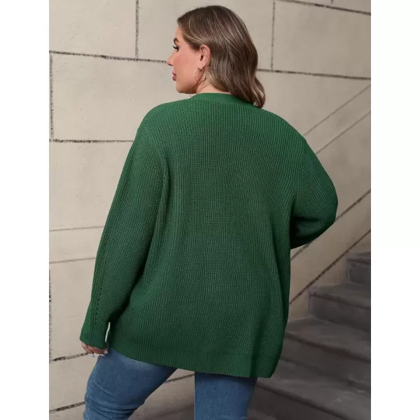imagePOSESHE Womens Plus Size Open Front Knit Cardigan Casual Coatigan Sweater Lady Jacket Coat 2024 Winter OuterwearDark Green