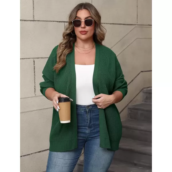 imagePOSESHE Womens Plus Size Open Front Knit Cardigan Casual Coatigan Sweater Lady Jacket Coat 2024 Winter OuterwearDark Green